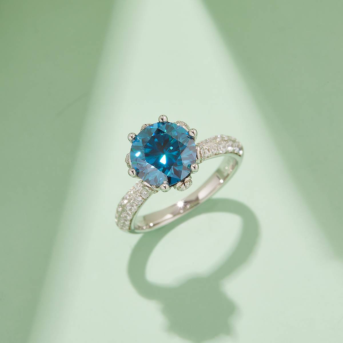 Straight arm luxury floral god S925 silver plated white gold moissanite diamond women's ring 3.0 carats D-class